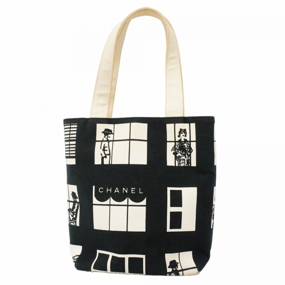 Chanel canvas tote bag, black and white, for women.
